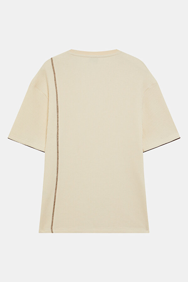 Ecru Crew Neck Textured Men's T-Shirt 2