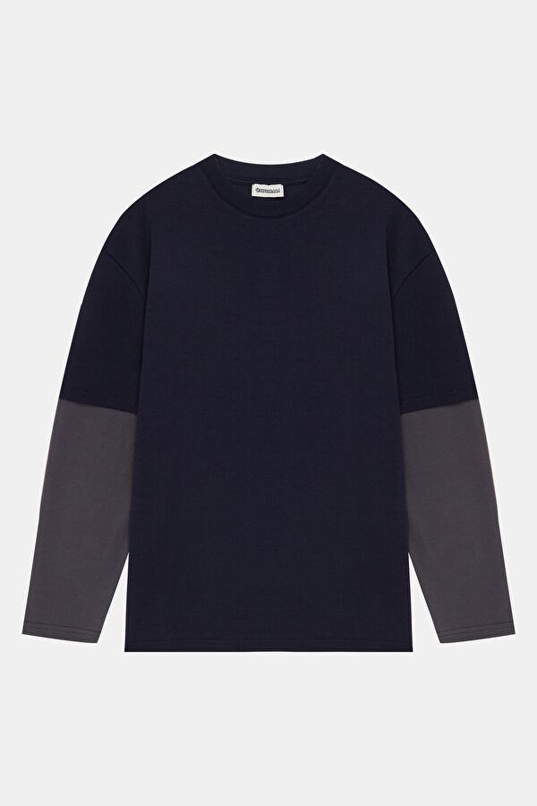 Navy Blue Crew Neck Men's T-Shirt with Trim Details