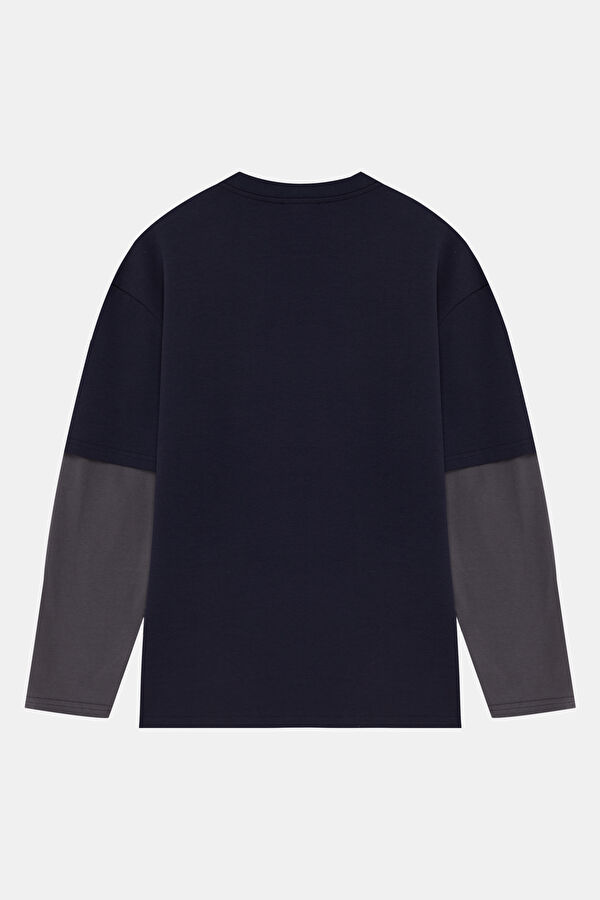 Navy Blue Crew Neck Men's T-Shirt with Trim Details 2