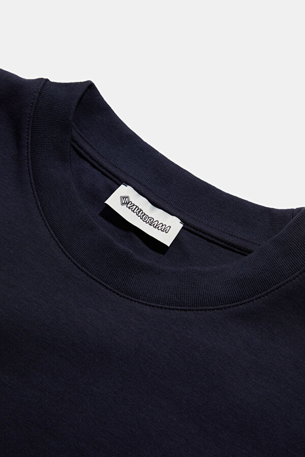 Navy Blue Crew Neck Men's T-Shirt with Trim Details 3