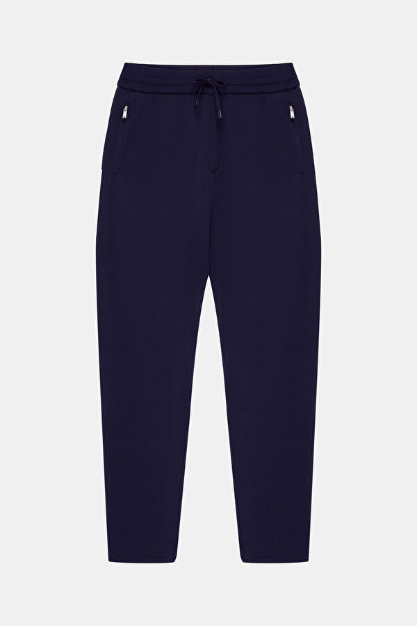 Navy Blue Straight Leg Cotton Viscose Men's Sport Trousers
