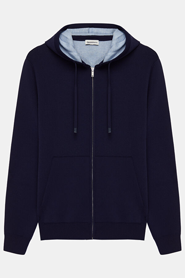 Navy Cotton Viscose Knit Men's Cardigan