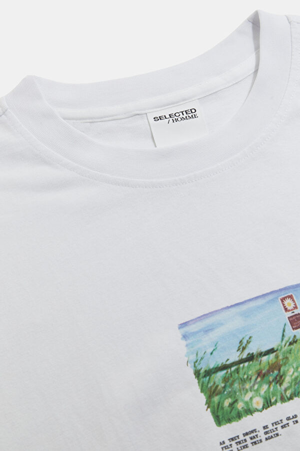White Crew Neck Printed Men's T-Shirt 3