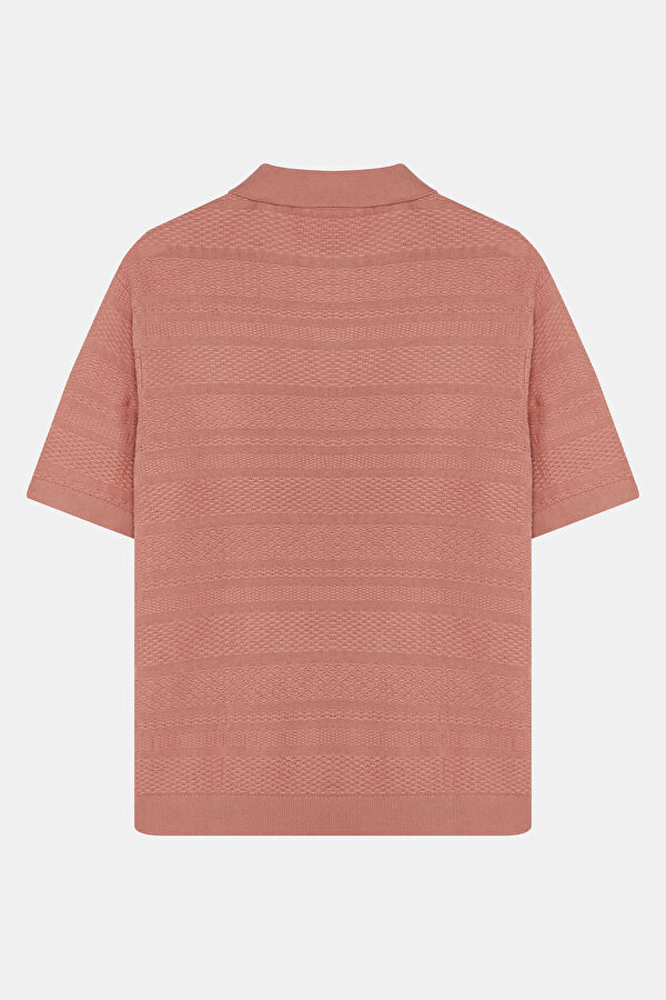 Somon Bisiklet Yaka Örgü Desenli Erkek T-Shirt 2