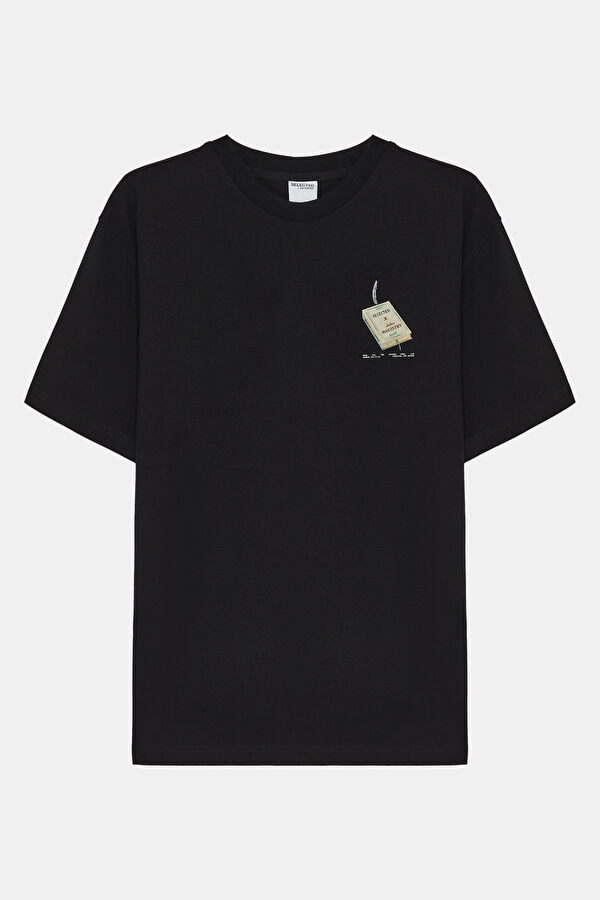 Siyah Bisiklet Yaka Baskılı Erkek T-Shirt 3
