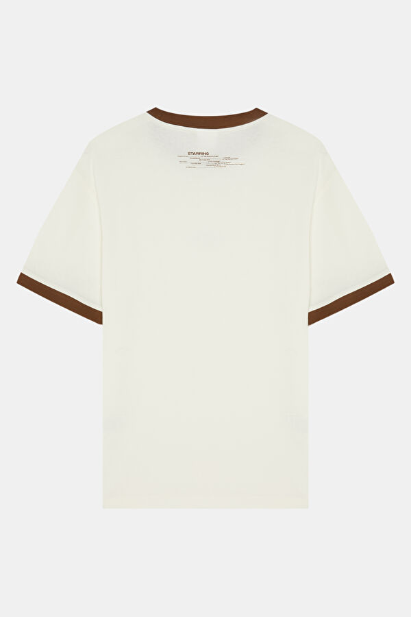 Krem Bisiklet Yaka Baskılı Erkek T-Shirt 2