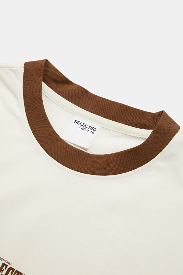 Krem Bisiklet Yaka Baskılı Erkek T-Shirt 3
