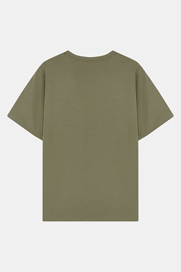 Khaki Crew Neck Embroidered Men's T-Shirt 5