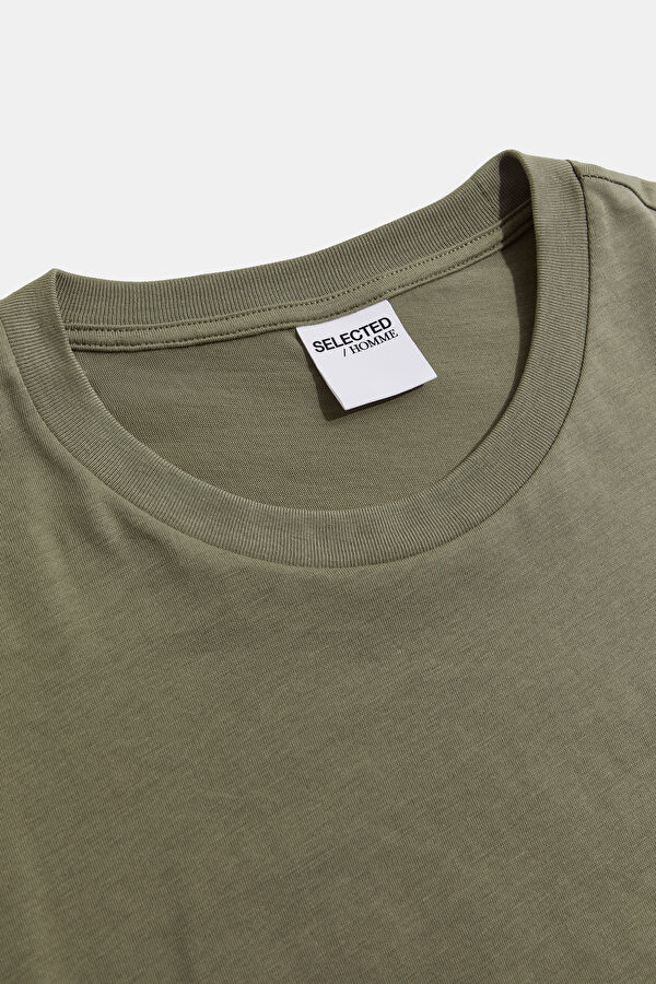 Khaki Crew Neck Embroidered Men's T-Shirt 6