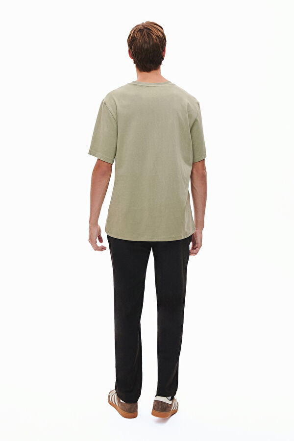 Khaki Crew Neck Embroidered Men's T-Shirt 2