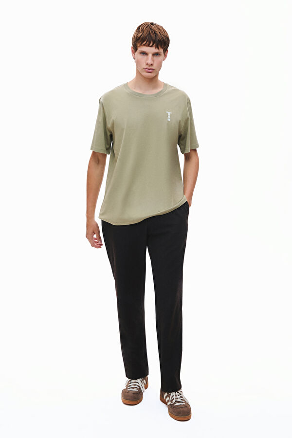 Khaki Crew Neck Embroidered Men's T-Shirt 3