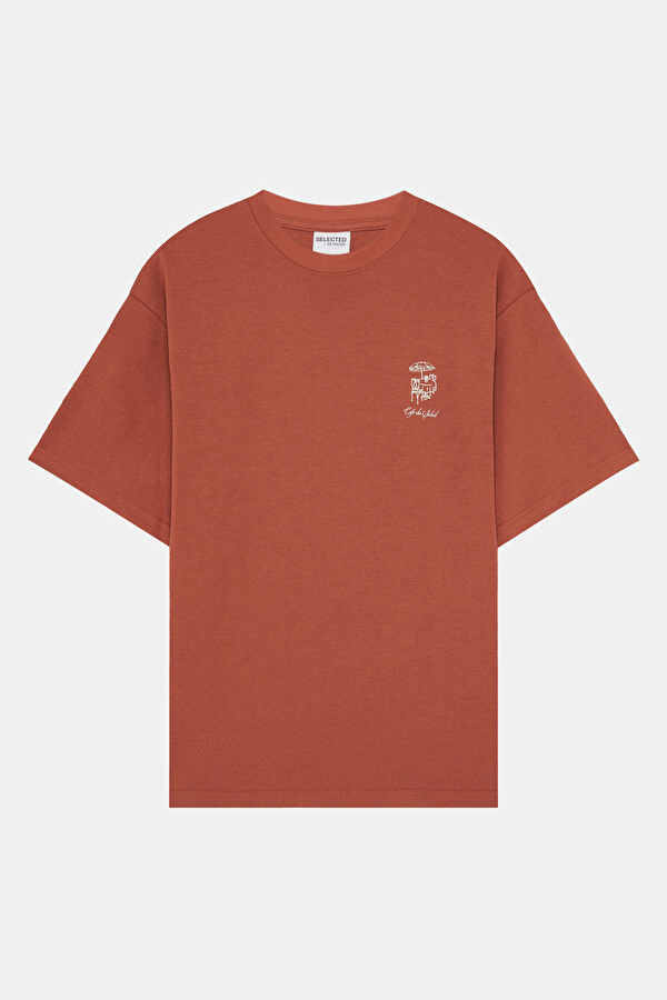 Kiremit Bisiklet Yaka Baskılı Erkek T-Shirt