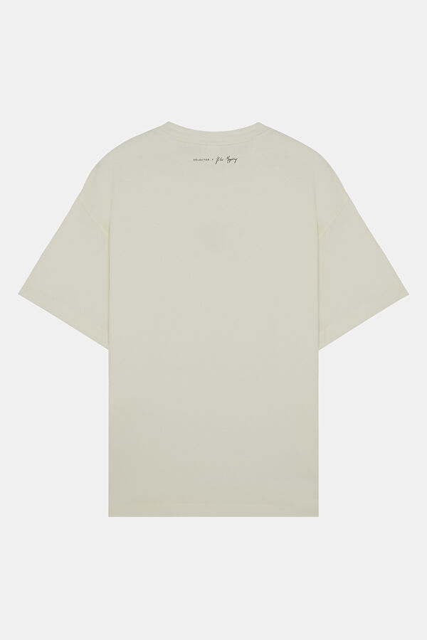 Krem Bisiklet Yaka Baskılı Erkek T-Shirt 4