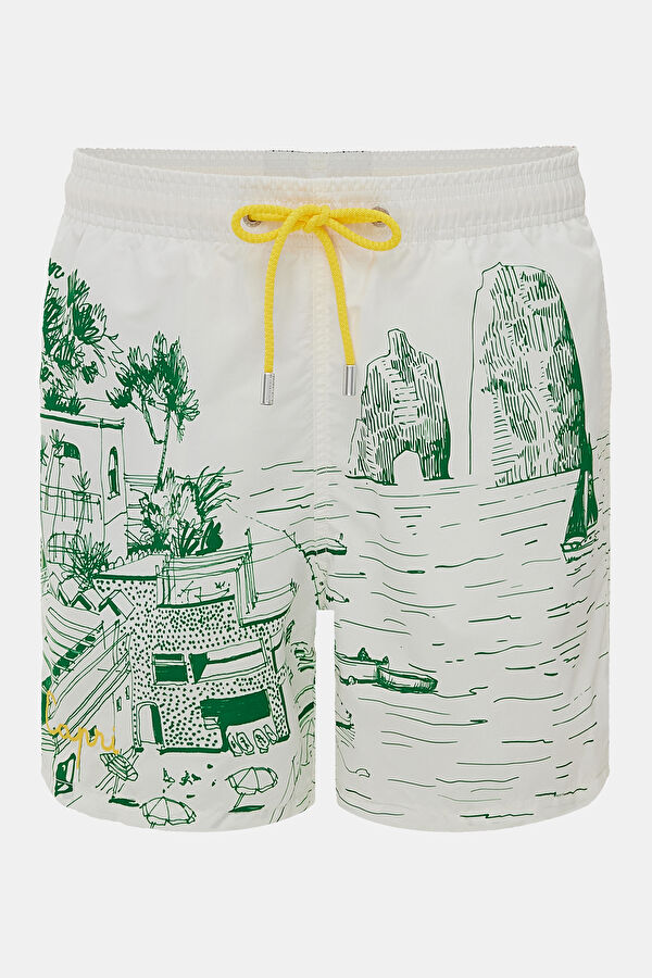 White Patterned Elastic Men's Swimsuit