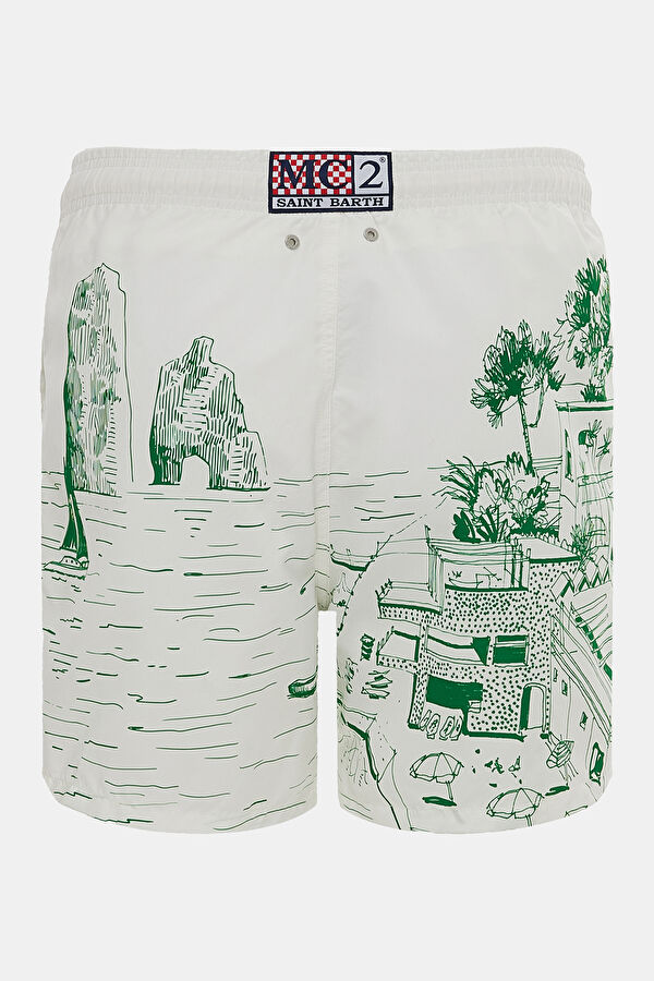 White Patterned Elastic Men's Swimsuit 2