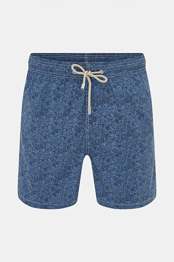Blue Patterned Elastic Men's Swimsuit