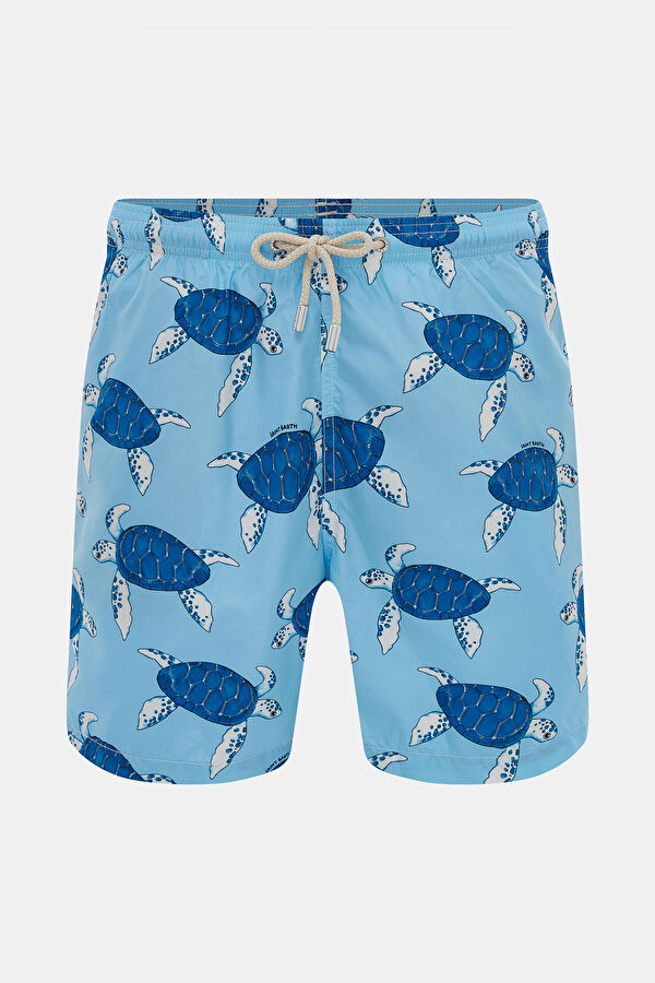 Blue Patterned Elastic Men's Swimsuit