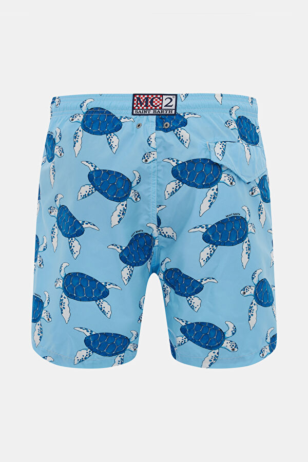 Blue Patterned Elastic Men's Swimsuit 2