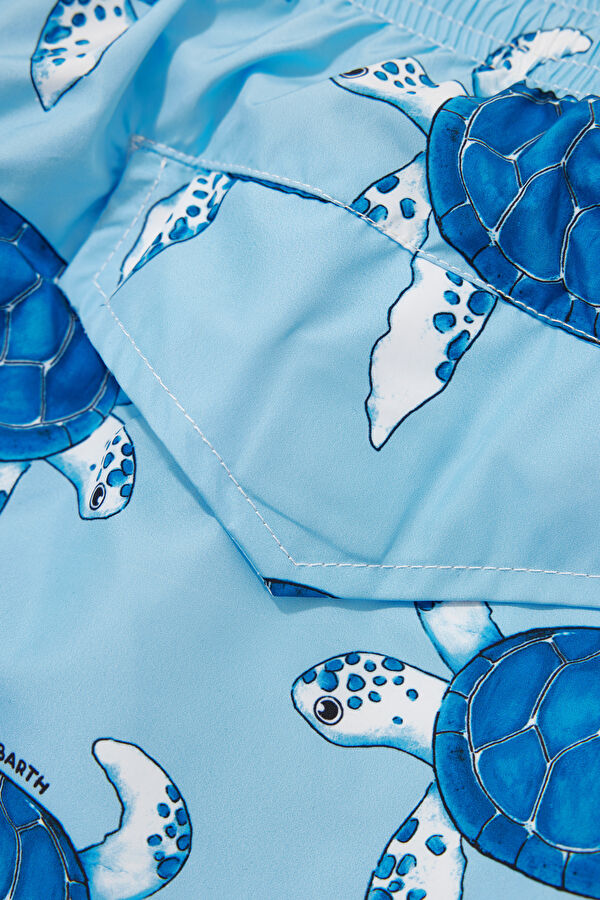 Blue Patterned Elastic Men's Swimsuit 4