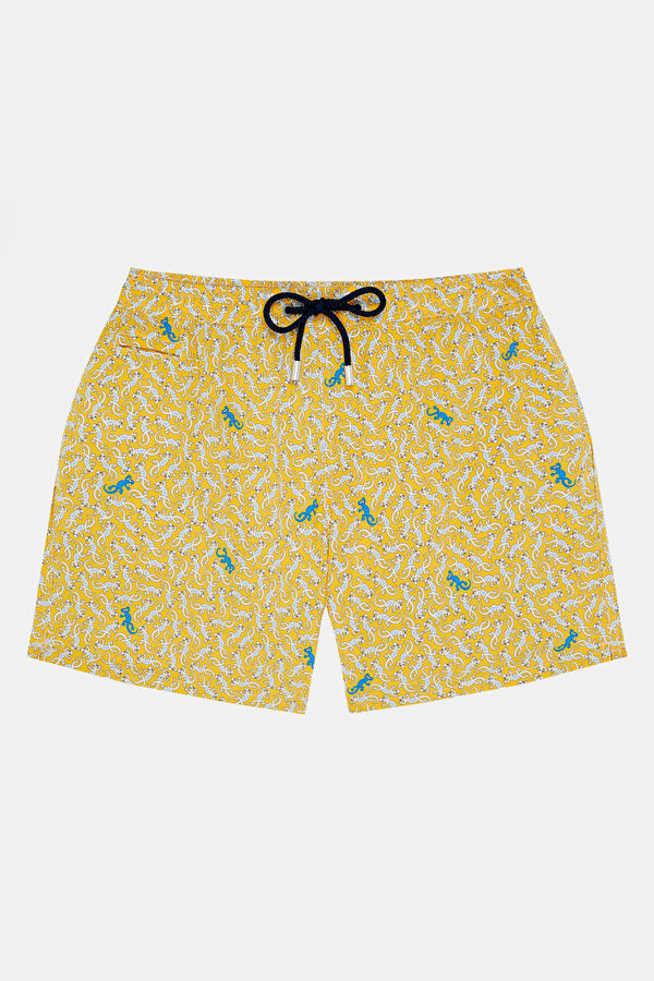 Yellow Patterned Elastic Men's Swimsuit