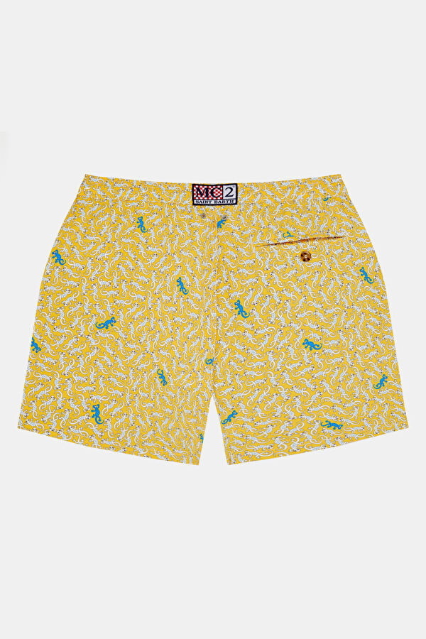Yellow Patterned Elastic Men's Swimsuit 2