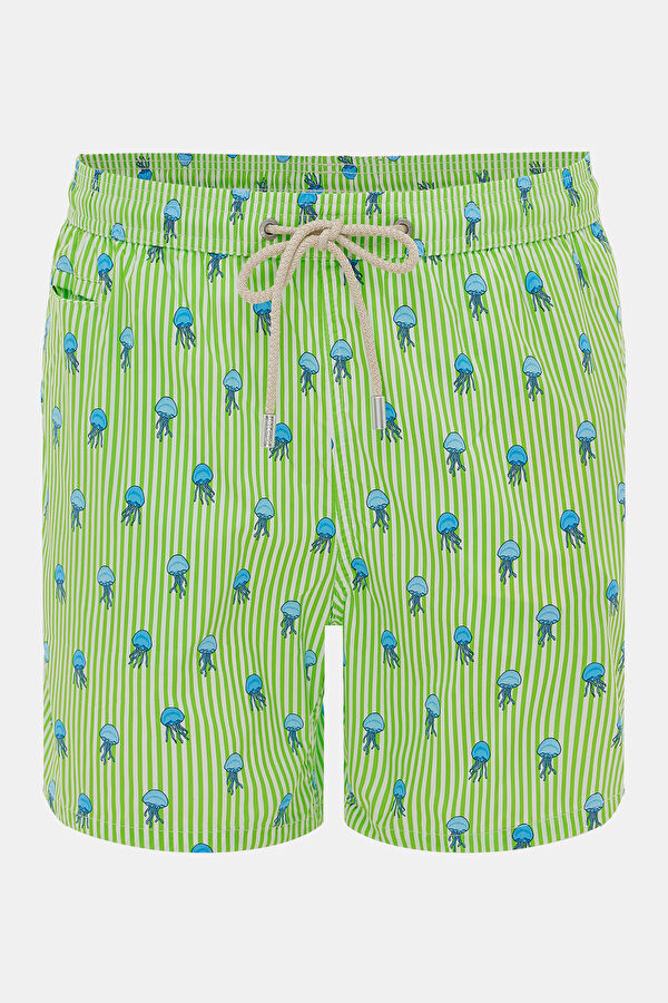 Green Patterned Elastic Men's Swimsuit