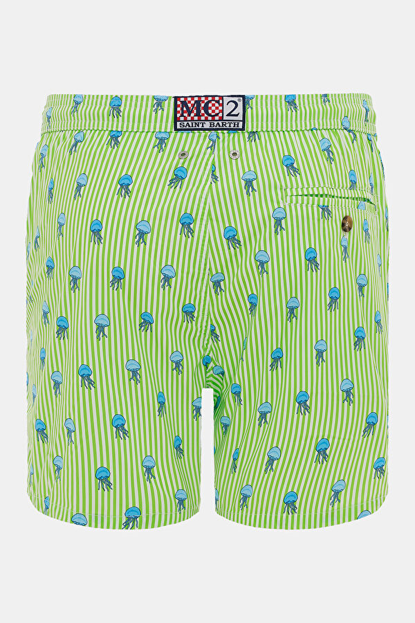 Green Patterned Elastic Men's Swimsuit 2