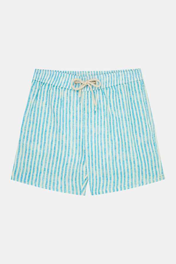 Men's Swimsuit with Blue Stripes and Elastic Waistband