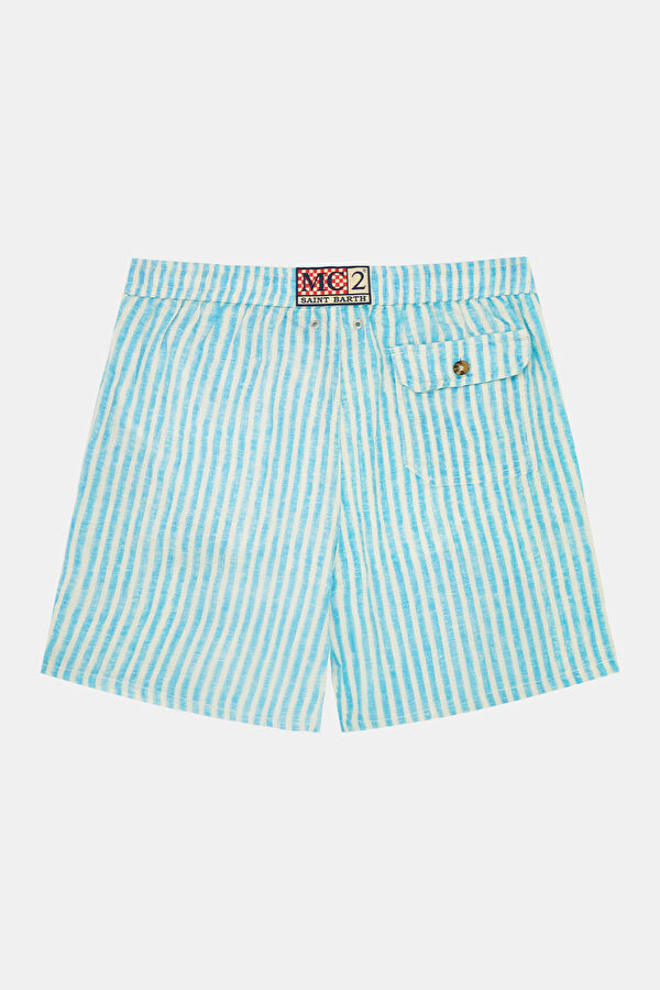 Men's Swimsuit with Blue Stripes and Elastic Waistband 2