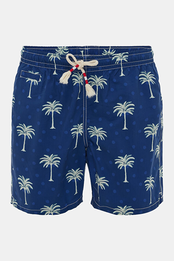Navy Blue Patterned Elasticated Men's Swimsuit