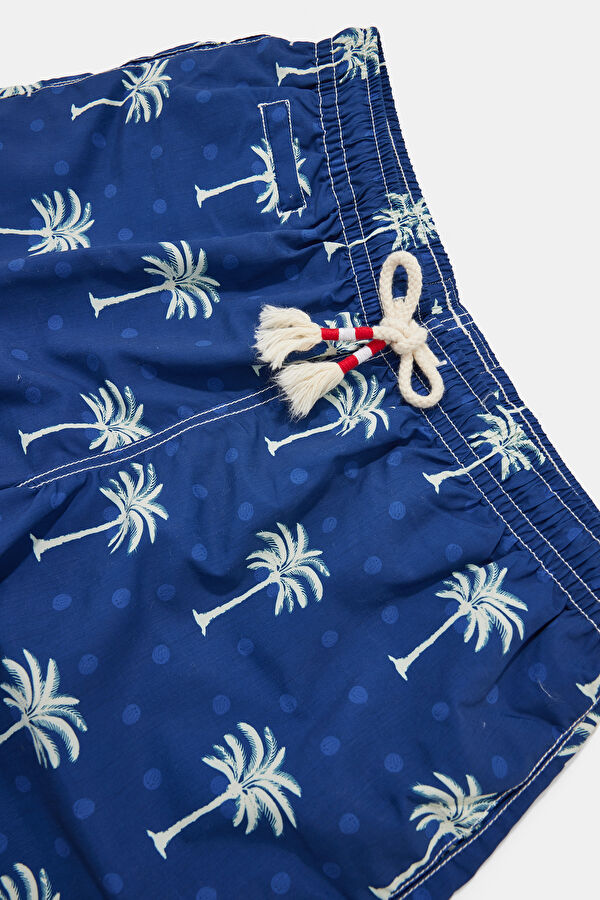 Navy Blue Patterned Elasticated Men's Swimsuit 3