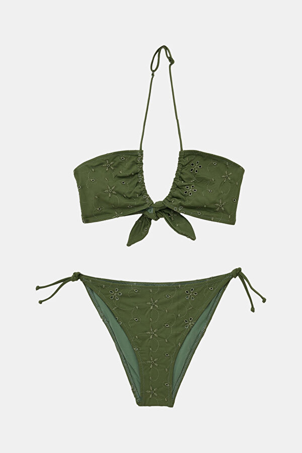 Green Patterned Kids' Bikini