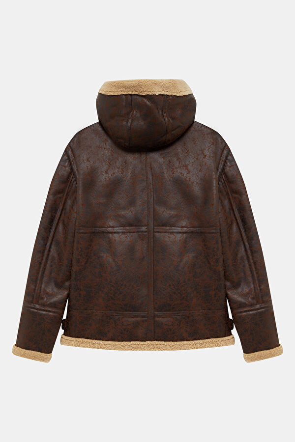 Brown Men's Faux Fur Collar Coat 2