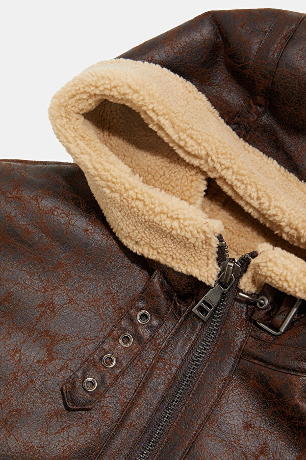 Brown Men's Faux Fur Collar Coat 3