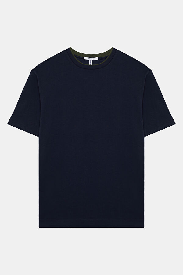 Relax Kalıp Lacivert Bisiklet Yaka Erkek T-Shirt