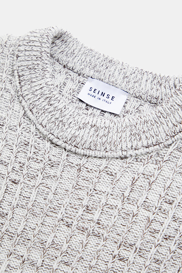 Cream Striped Viscose Knit Men's Sweater 3