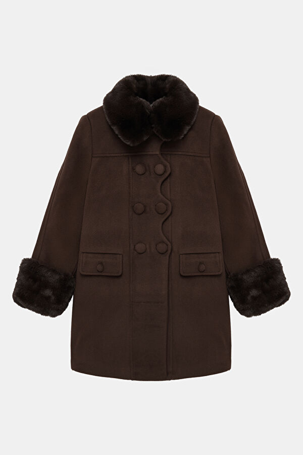 Brown Women's Faux Fur Collar Jacket
