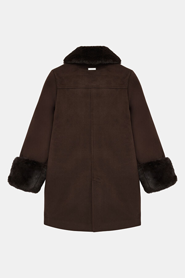 Brown Women's Faux Fur Collar Jacket 2