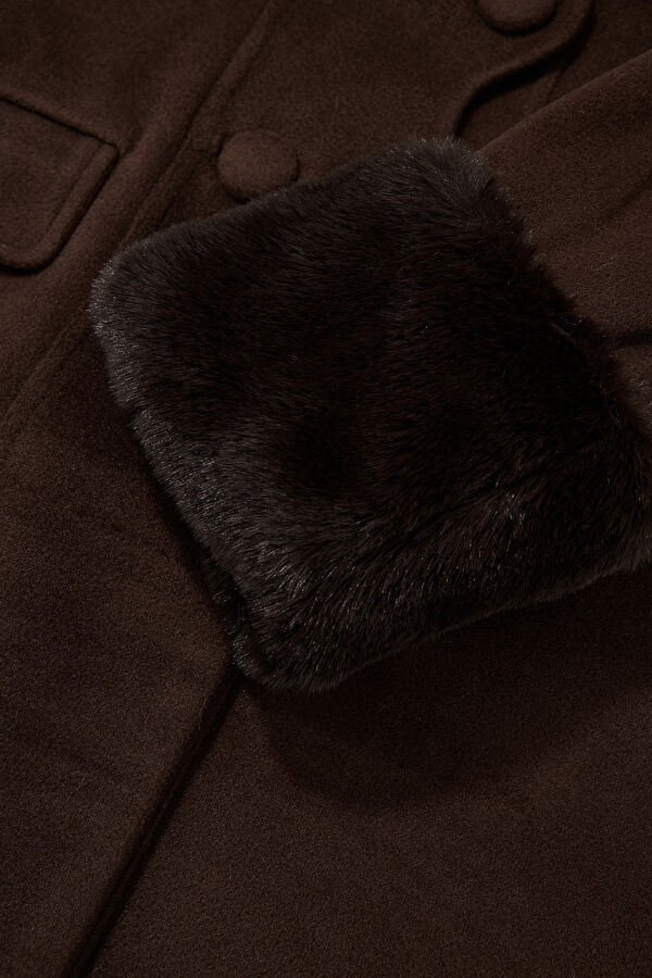 Brown Women's Faux Fur Collar Jacket 4