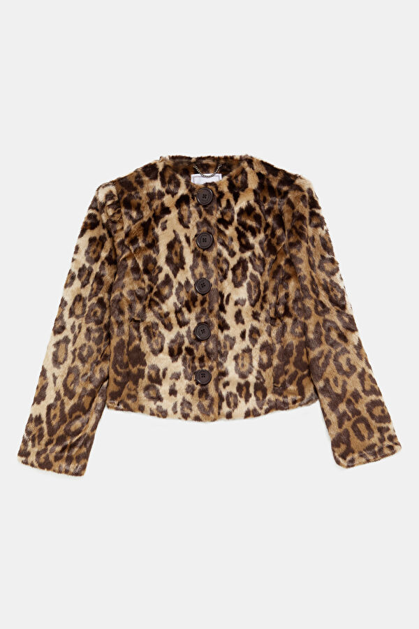 Brown Buttoned Women's Faux Fur Jacket