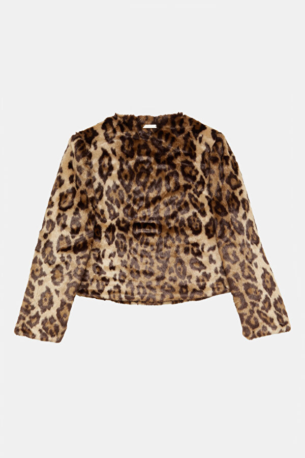 Brown Buttoned Women's Faux Fur Jacket 2