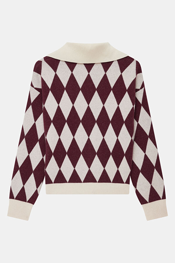 Ecru Diamond Pattern Viscose/Wool Knit Women's Cardigan 4