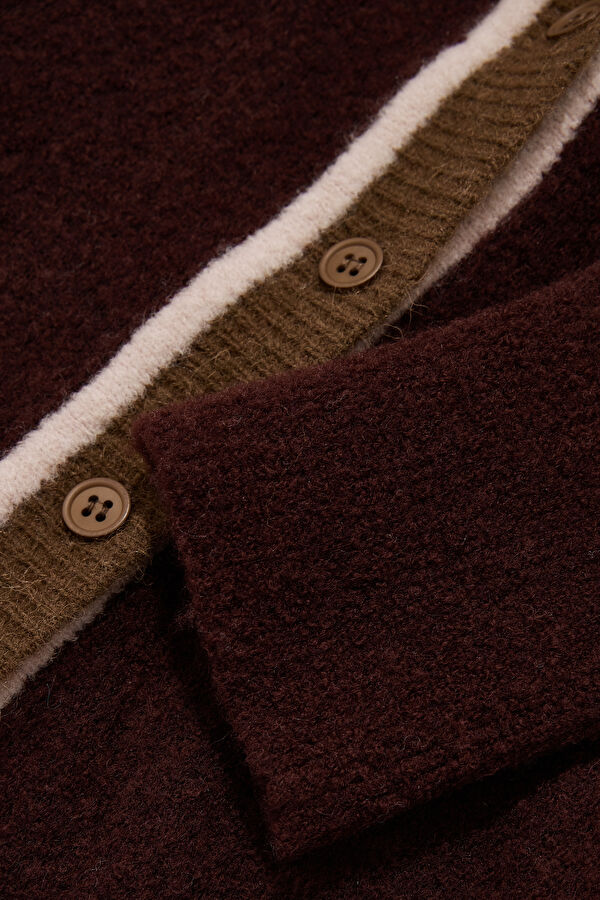 Burgundy Wool Knit Women's Cardigan 8