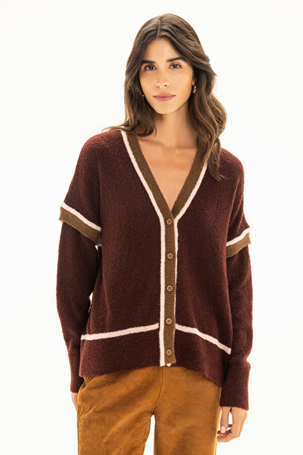Burgundy Wool Knit Women's Cardigan