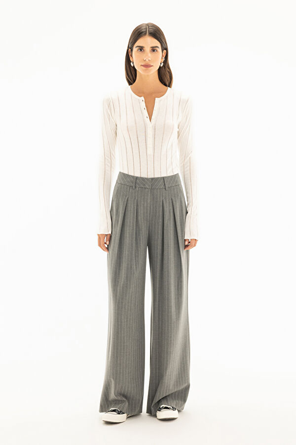 Grey Wide Leg Women's Trousers