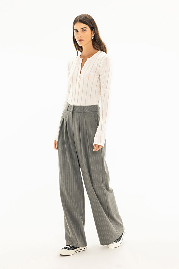 Grey Wide Leg Women's Trousers 2