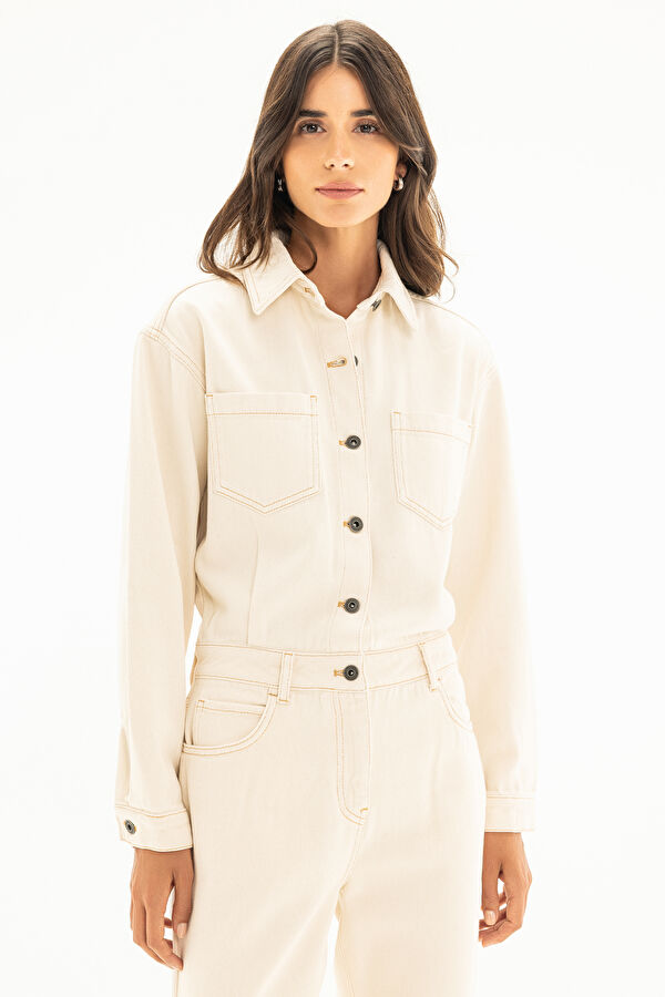Off-white Buttoned Denim Women's Jumpsuit