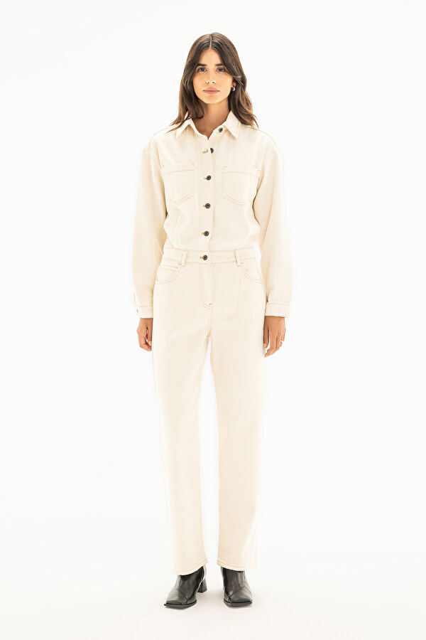 Off-white Buttoned Denim Women's Jumpsuit 3