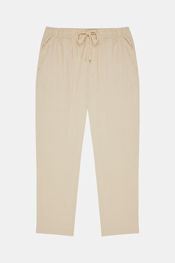 Beige Straight Linen Men's Trousers
