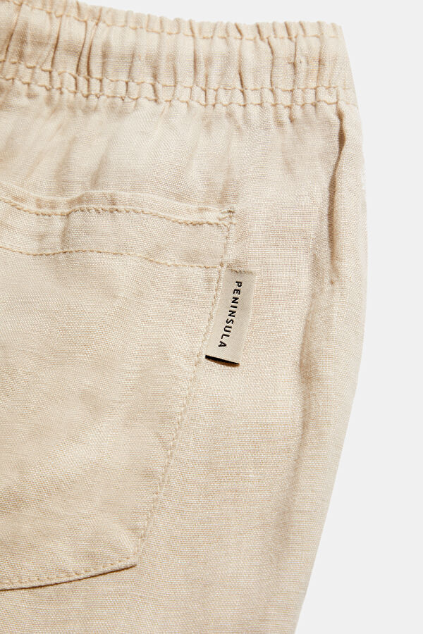 Beige Straight Linen Men's Trousers 5